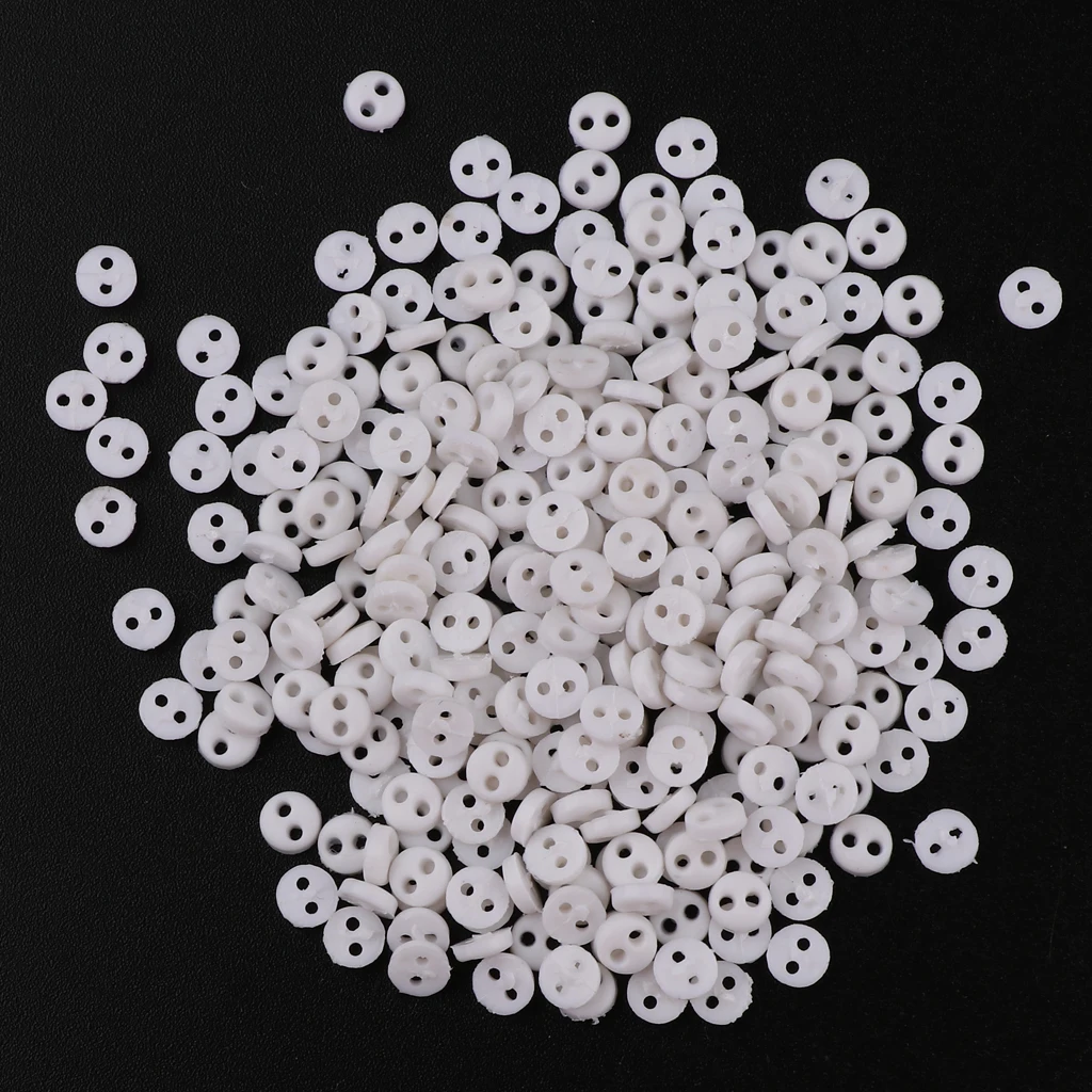 Mini Figures Dolls DIY Clothing Sewing Crafts Accessories 300 Pieces 4mm 2 Holes Resin Round Buttons White