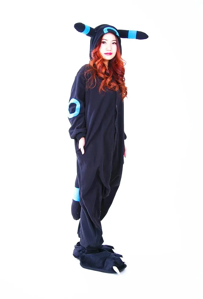 Мультфильм синий блестящий Umbreon Onesie Косплэй костюм флисовое ночное белье пижамы Хэллоуин Черный Umbreon комбинезон