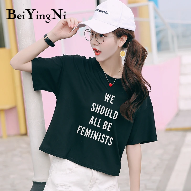 Beiyingni летняя футболка Для женщин Краткое Kawaii хипстер KPOP короткая Mujer Повседневное