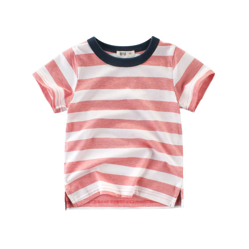 

2019 Kids T-shirt Tops Baby Boy Cotton Short Sleeve Tops Children Cartoon Red White Blue White E Stripe Blouse Clothes Hot Sale