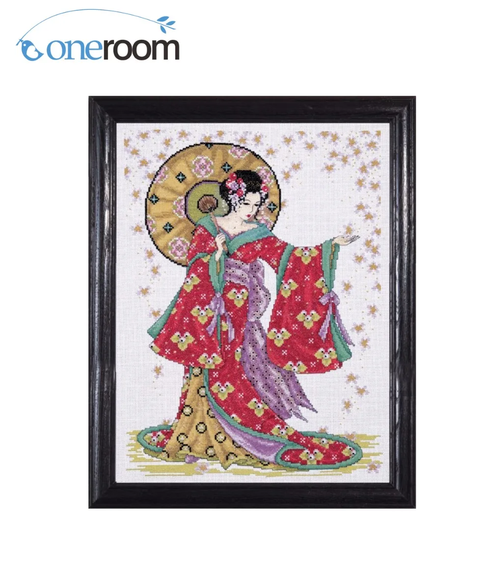 

oneroom Top Quality Lovely Hot Sell Counted Cross Stitch Kit Red Geisha Japanese Woman Lady Girl