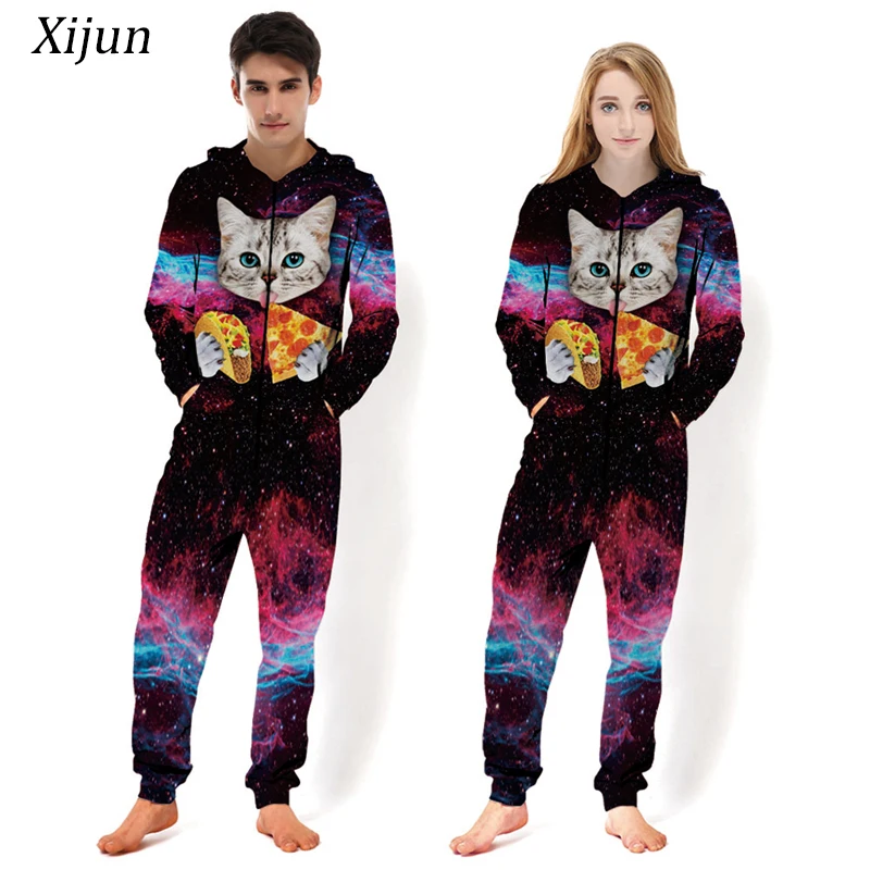 

Xijun 2019 Funny Pizza cat 3D Print Tracksuit Mens Hooded Hoodies and Pants Romper Man One Pieces Oversize Harajuku Jumpsuit Man
