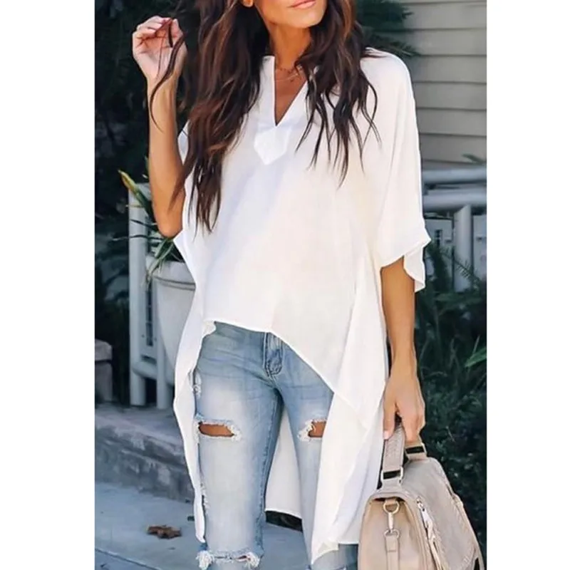 

2019 Fashion Women T-shirt Bat sleeve Casual Solid Loose Short Sleeve Long T Shirts Tops Tees Streetwear S-XXL Female T-shirt