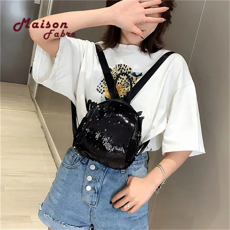 

Fashion Backpack PU Leather Women Bag Sweet Girl Mini Shoulder Bag Sequins Rivet Small Backpack Travel Backpack