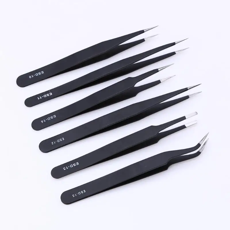 

6pcs Antistatic Tweezers Picking Tool Steel ESD Curved Straight Tools Kit ferramentas DIY Hand Clip Electronic Repair Tool