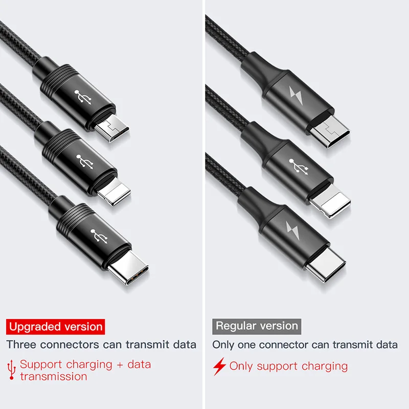 Baseus 3 в 1 Зарядка через usb кабель быстрой зарядки кабель синхронизации данных для iPhone Тип usb C Тип-c кабелем Micro USB кабель для samsung