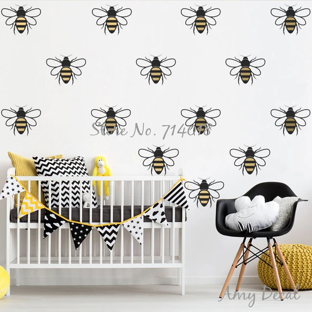 Cute Bee Wall Pattern Decals 2 Color Honey Stickers Modern Cute Bee Wall Pattern Decals 2 Color Honey Stickers Modern Nursery Home Decor Vinyl