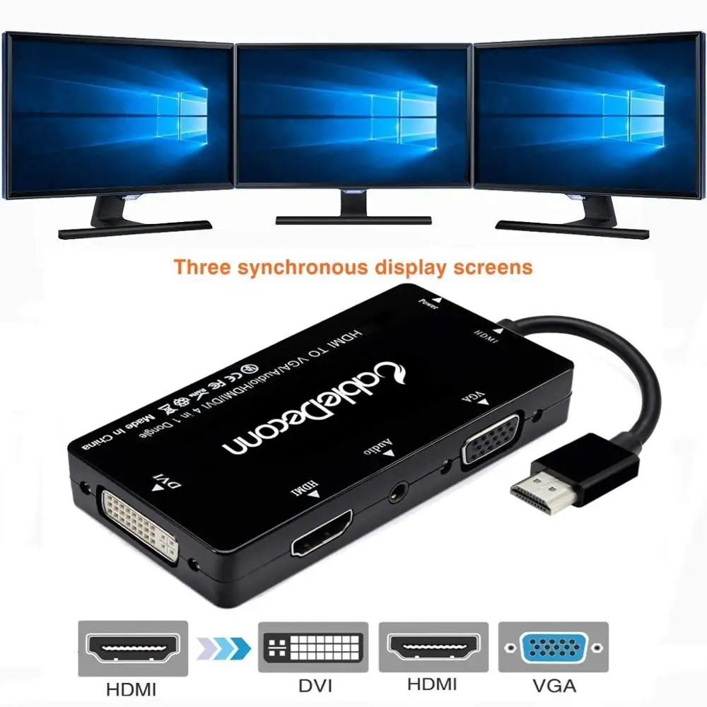 Кабель-переходник CableDeconn HDMI-HDMI VGA DVI с разъемом 3,5 мм и адаптером питания Micro USB для ноутбука