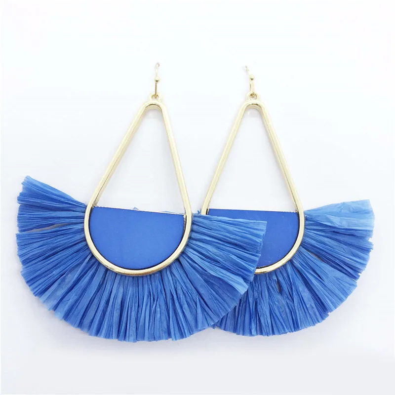 

ZWPON Cutout Teardrop Fan Fringe Tassel Raffia Earrings 2019 Geometric Semicircle Acrylic Earrings Jewelry Wholesale 9 Colors