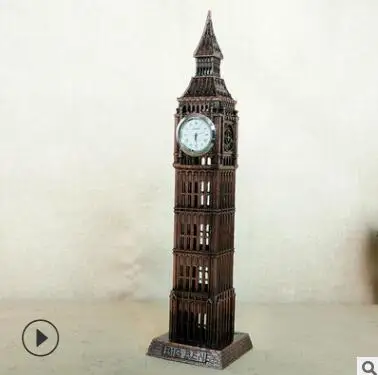 Новинка, 4 цвета, дизайнерская 3D металлическая знаменитая модель здания, старинная статуя Лондона Биг-Бена, сувенирный подарок, домашний декор с часами - Цвет: C