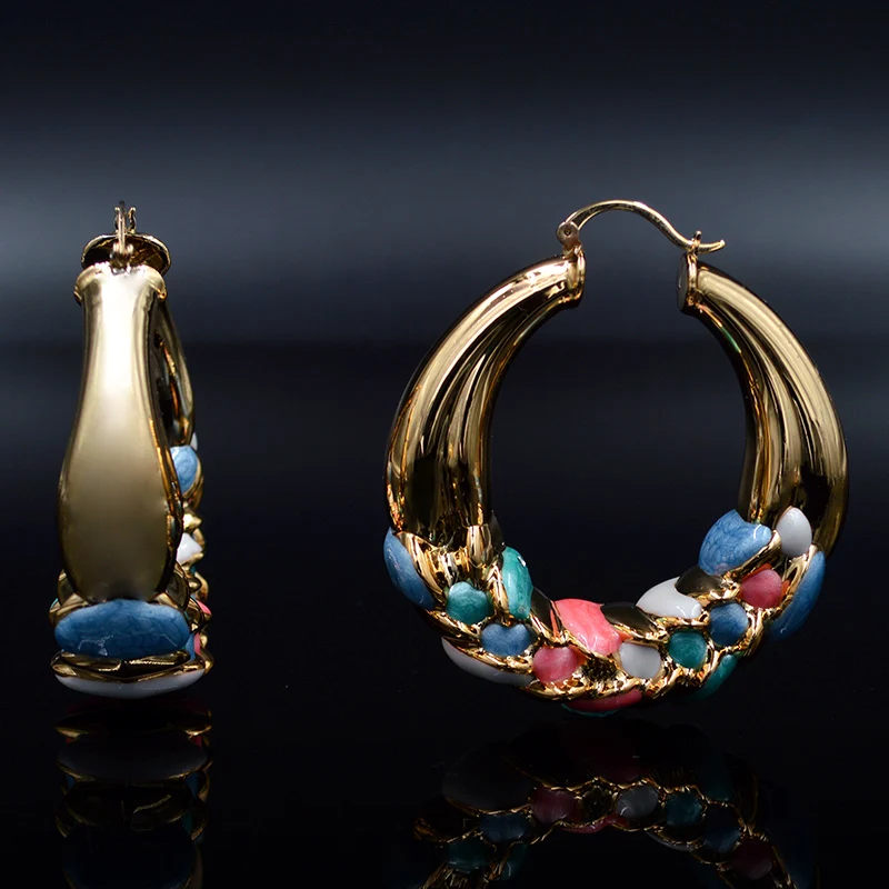 Sunny Jewelry 2017 Big Hoop Fashion Earrings For Women Gold Plated Colorful Glaze Fairy Flower For