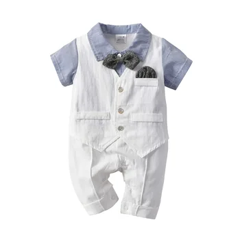 

Fashion Set 2019 Spring Summer Baby Boys Set White Romper +Bib Bow Tie+Vest
