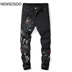 В европейском и американском стиле модный бренд Для мужчин s черный знак джинсы Роскошные Для мужчин облегающие джинсовые брюки-карандаш