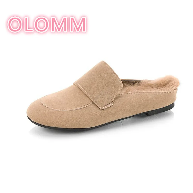 

New Flat bottom Baotou One word slippers female Korean version hundred Velvet face warm fur slippers