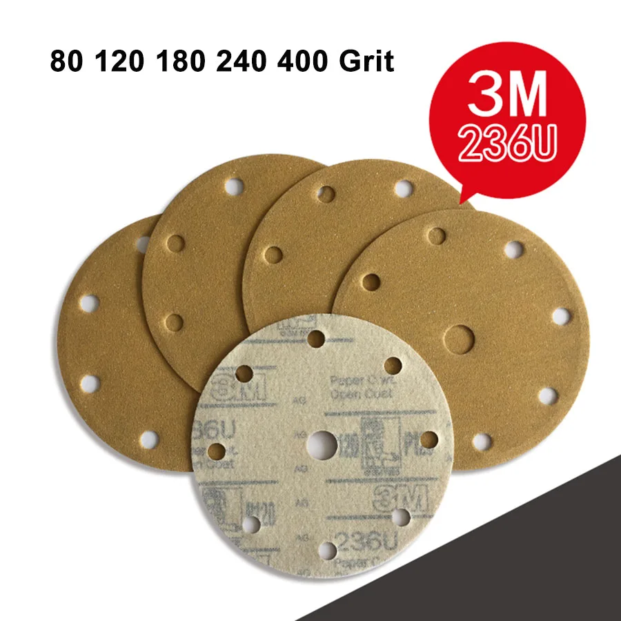 

6 Inch 150mm 9 Hole Round Dry Sanding Paper Flocking Polished Sandpaper 80 120 180 Grit Abrasive Tools For Grinding 3M236U