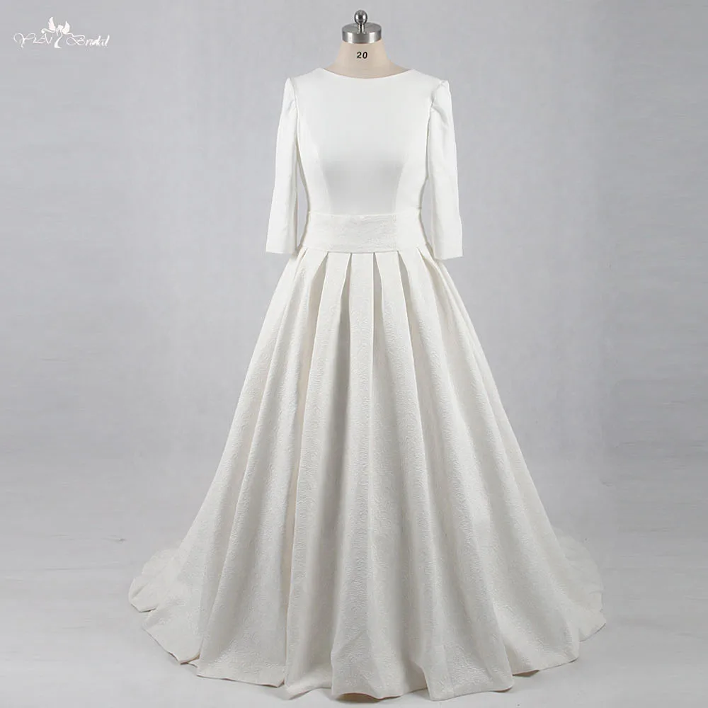 

RSW1141 Rose Fabric Print Pattern Backless Wedding Dress Long Sleeved Wedding Gowns