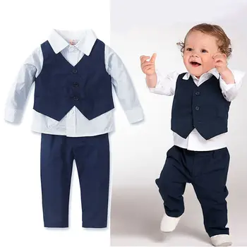 

6M-5T Baby boy clothes set Toddler clothing Formal Shirt + waistcoat + pants 3pcs suit Children boys clothing
