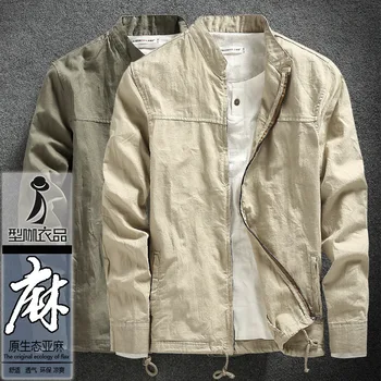 

2020 collar men jacket Thin section breathable leisure cotton and linen jacket