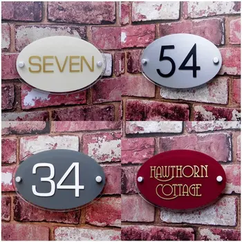 

200*140mm Oval Customized Transparent Acrylic House Number Plaques Sign Plates House Signs Door Number Signs with Vinyl Films