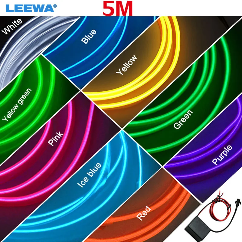 

Red/Yellow/Green/Blue/Pink/White 5M Flexible Moulding EL Neon Glow Lighting Rope Strip With Fin For Car Decoration #CA4635