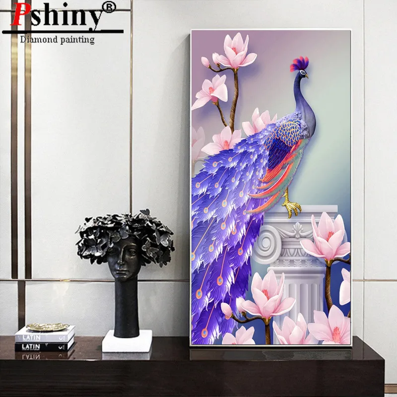 PSHINY DIY 5D алмазная вышивка продажа павлин цветок картины из кристаллов полная