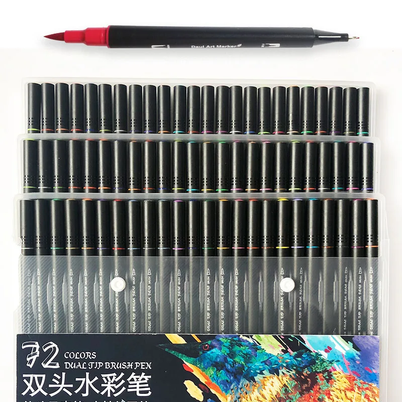 

Four styles 72 Colors Fineliner Drawing Painting Watercolor Art Marker Pens Dual Tip Brush Pen School Supplies Stationery