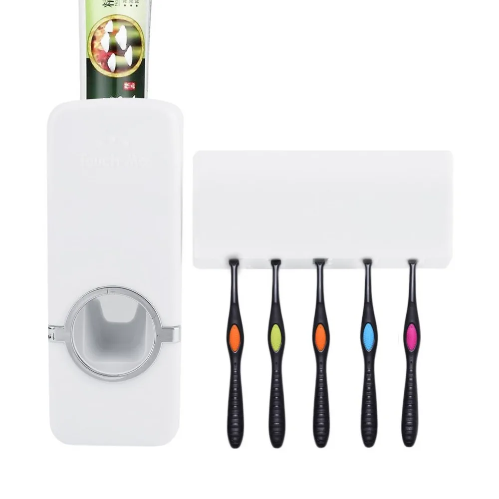 

1 Set Tooth Brush Holder Automatic Toothpaste Dispenser + 5 Toothbrush Holder Toothbrush Wall Mount Stand Bathroom Tools