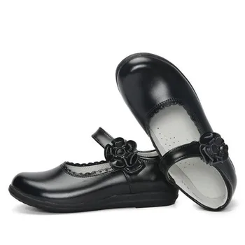 

New School Leather Shoes Children Black Flowers White Princess Genuine Leather Performance Girls Baby Dress Shoes Student 02B