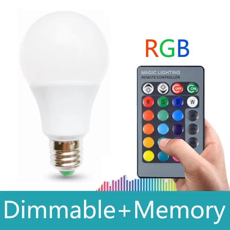 2018 Новая цветная (RGB) Светодиодная лампа E27 10 Вт с памятью 16 видов цветов пятна СИД