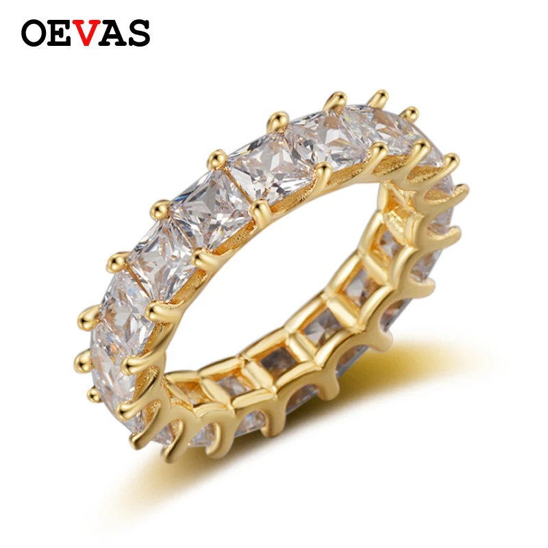 

OEVAS Women Luxury Eternity Wedding Band Ring Princess Cut Zircon Fashion Female Jewelry Anniversary Gift Full Square CZ Rings