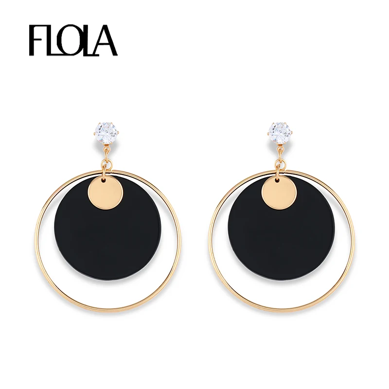 

FLOLA Korean Gold Metal Circle Round Acrylic Drop Earrings Macaron Simple Loop Earrings Accessory Girls Party Brincos ersn12