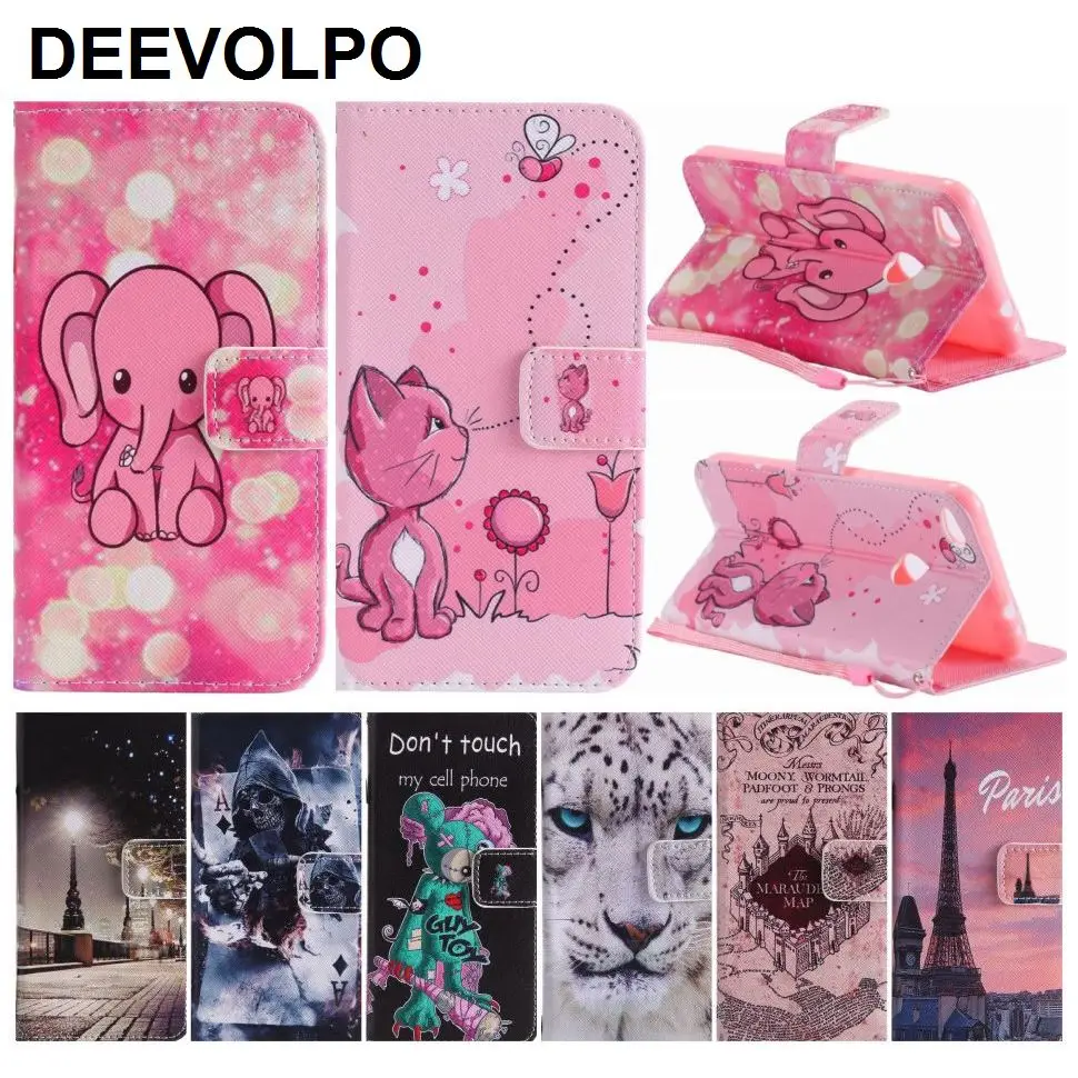 

DEEVOLPO Card Slot Phone Covers PU Leather For Huawei Honor 8 Lite P8 Lite 2017 P10 Plus P9 Lite Mate 9 Cat Skull Pattern DP06G