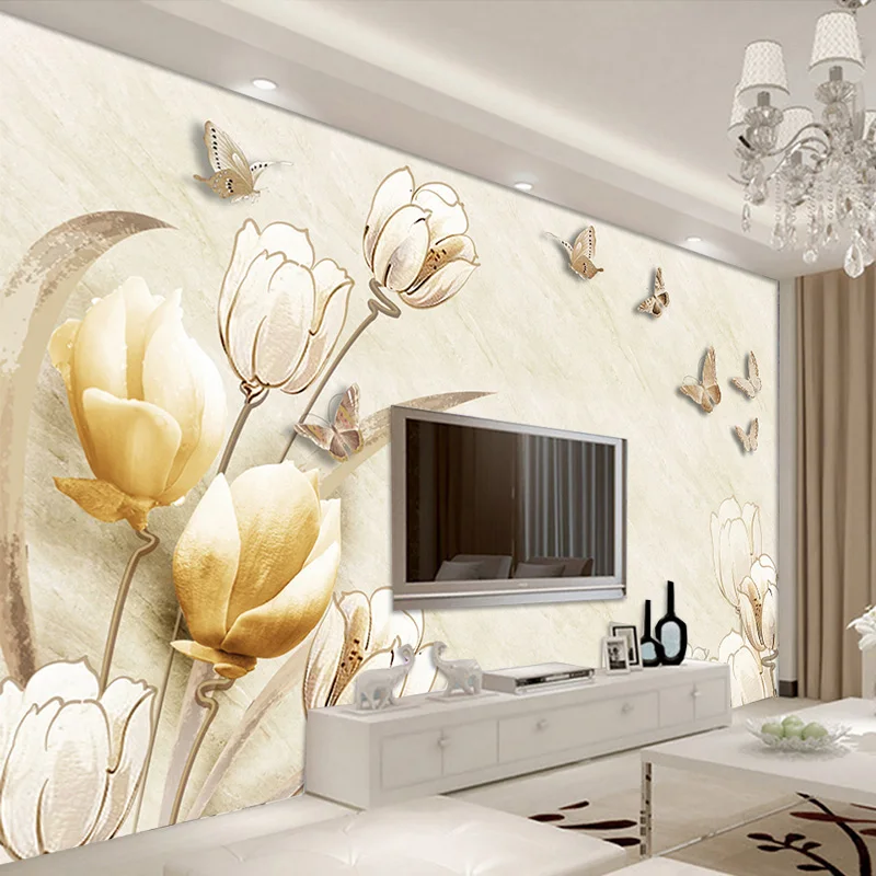 

Wallpapers Youman Custom Photo Wallpaper Mural Wall Sticker European 3D Stereo Magnolia Flower TV Wall papel de parede wallpaper