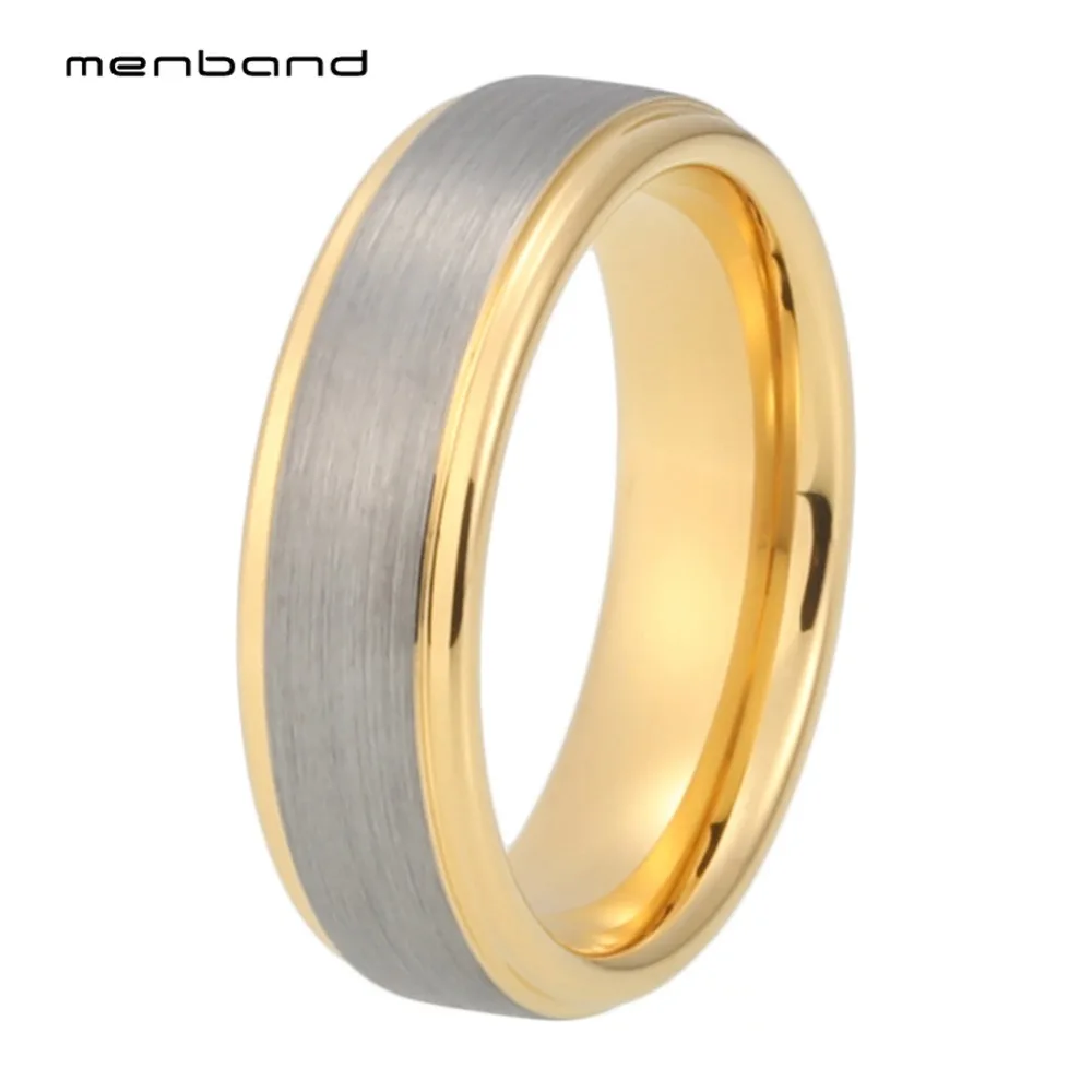 

Tungsten Ring 6MM Gold Wedding Ring With Stepped Edges And Comfort Fit