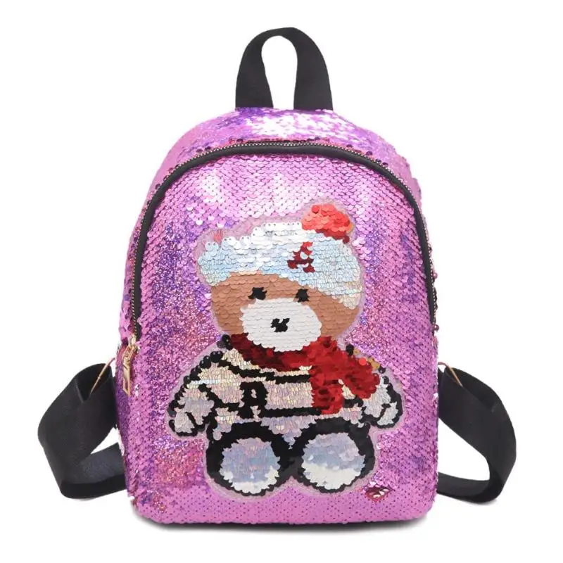 

Cute Sequins Bear Pattern Bag Travel Backpacks Women Bling School Bags Preppy Style Small Knapsack Glitter Rucksack Mochila