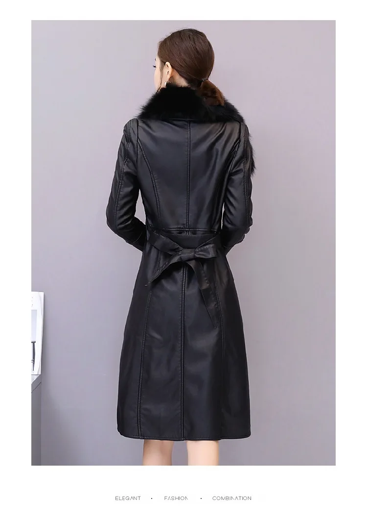 Зимняя куртка из искусственной кожи с длинным рукавом, Длинная кожаная женская куртка, женская одежда, Женское пальто