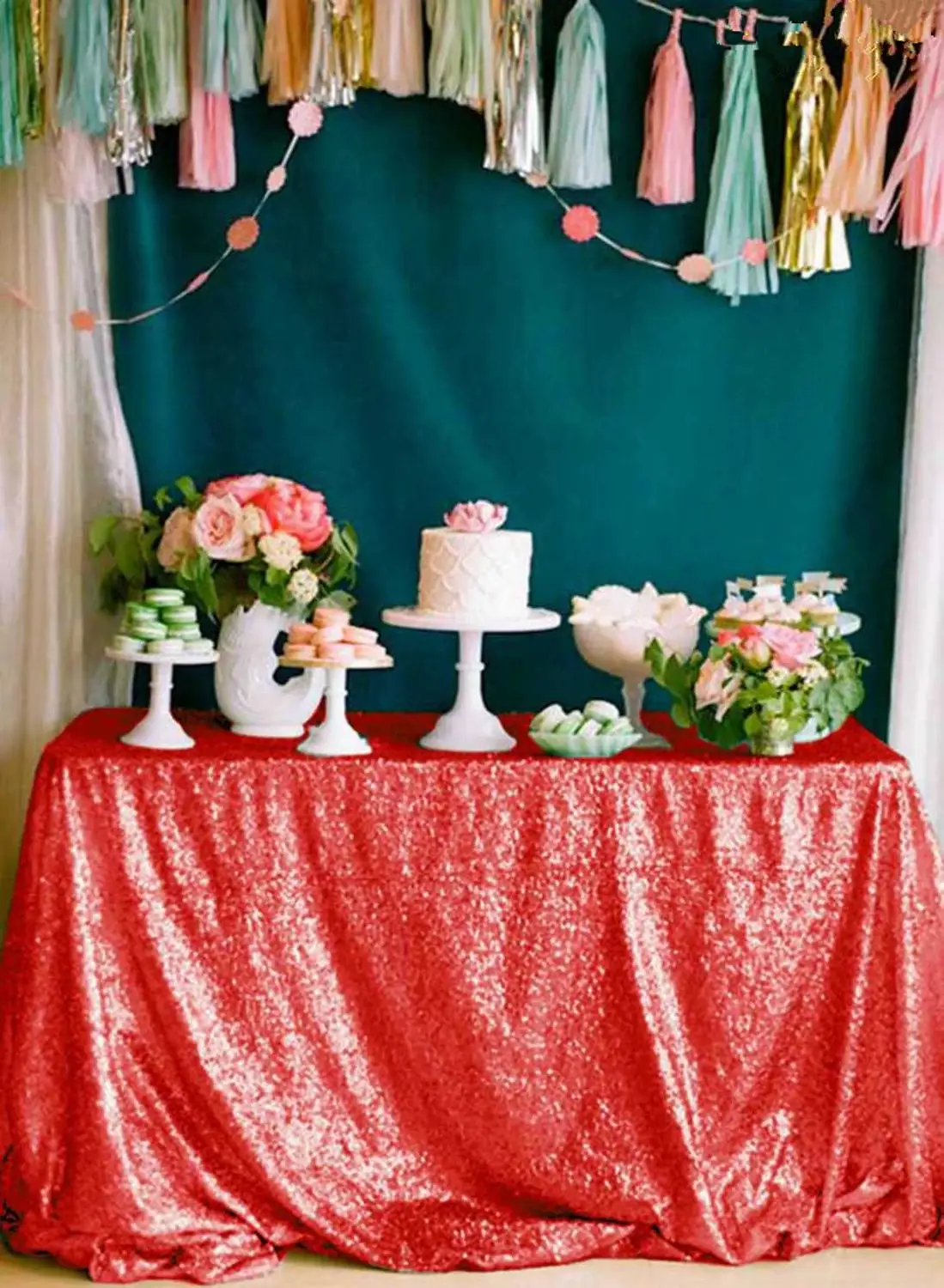 

90*132inch - 225*330cm Red Rose Gold Silver Pink Royal Blue Sequin Tablecloth Rectangle Glitter table cover for Party Wedding