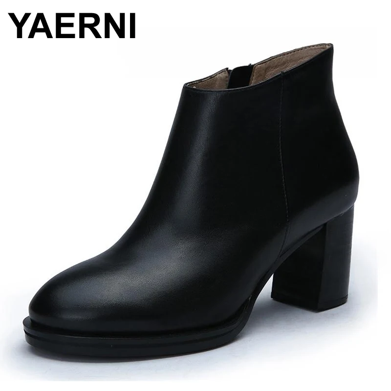 

YAERNI 2017 Vintage Style Cow Suede Women Boots High Heel Boots Round Toes Ankle Boots