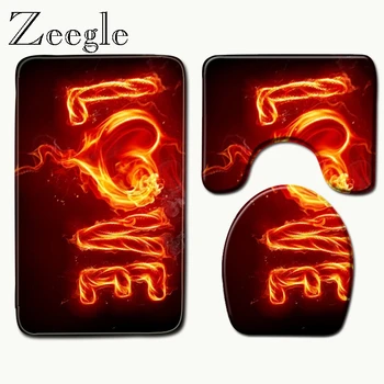 

Zeegle 3pcs Toilet Seat Cover Rugs Toilet Decoration Bathroom Carpet Set Antislip Mat Valentine's Day Printed Mats