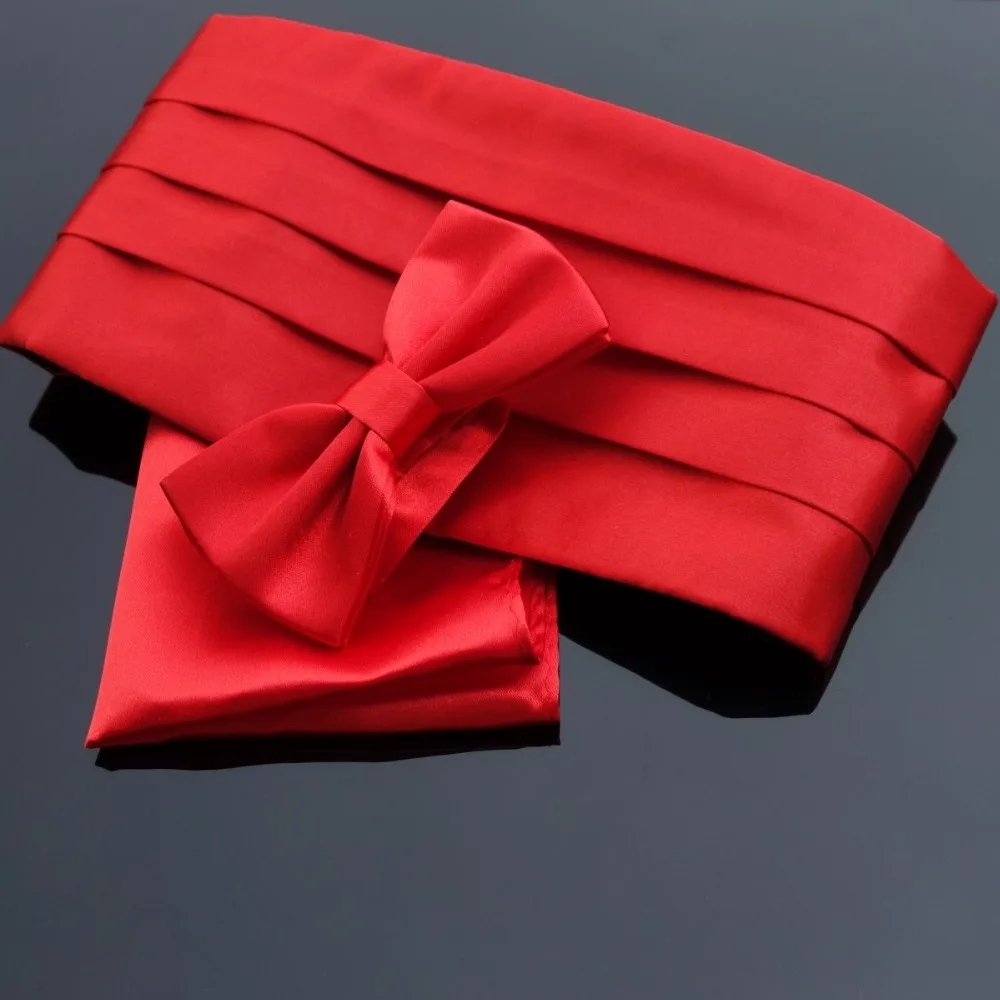 Комплекты Ikepeibao Red Cummerbund Карманный квадратный и галстук бабочка Премиум мужской