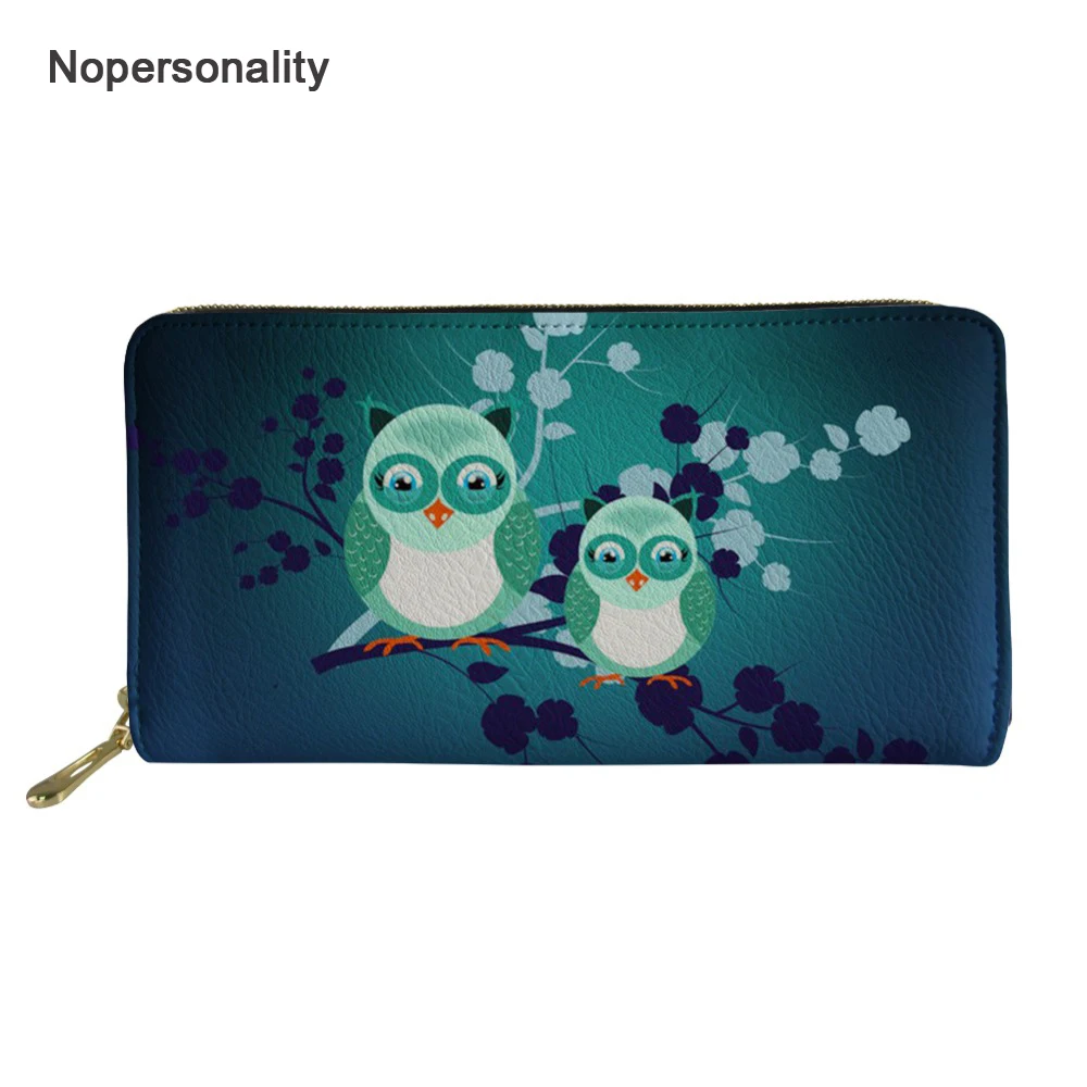 

Nopersonality Cute Artist Owl Print Leather Wallet for Women Kawaii Female Ladies Credit Card Holder Organizer Phone Bag Zipper