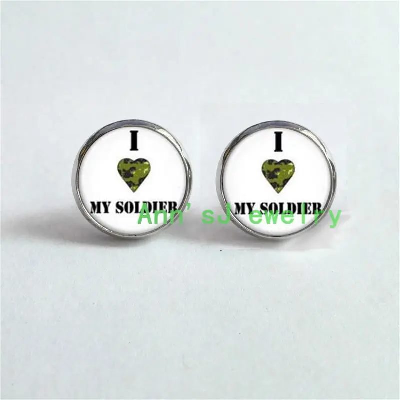 ES 00144 1pair Military ear stud wife Earrings Army wife I love my soldier Earrings jewelry