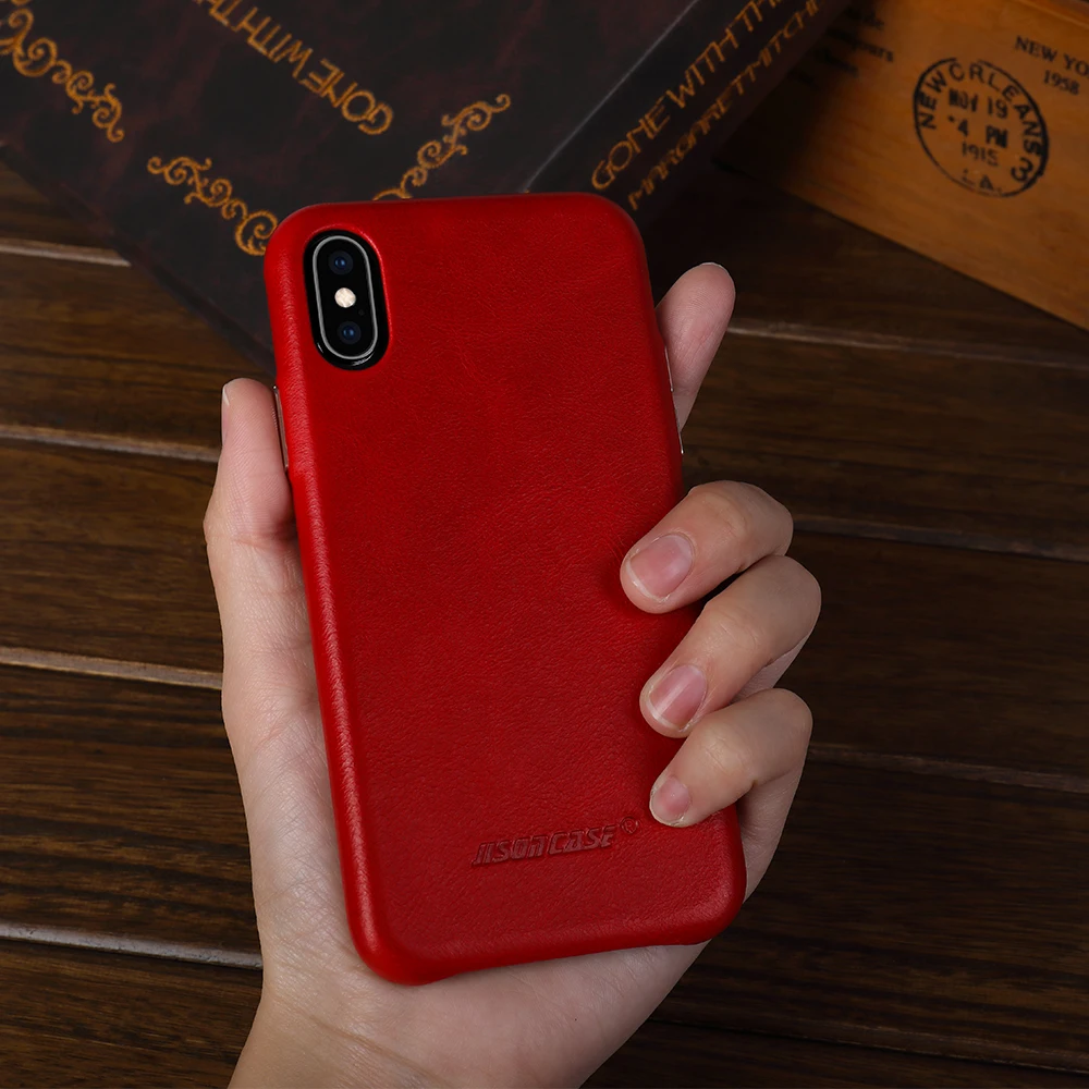 Jisoncase, чехол из натуральной кожи, чехол для iPhone X/XS, роскошный бренд, Винтажный чехол для телефона, тонкий дизайн, удобная металлическая кнопка, новинка