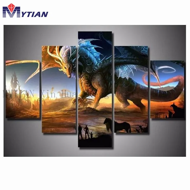 

MYTIAN New 5D Diamond Painting Dragon 5pcs Full Square Diamond Multi-Picture Combination Handmade Cross Stitch Home Decor Gifts
