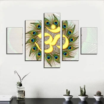 

5 Piece Canvas Wall Art Om Sign Pictures Meditating Peace Healing Paintings for Living Room Premium Quality Artwork HD Prints