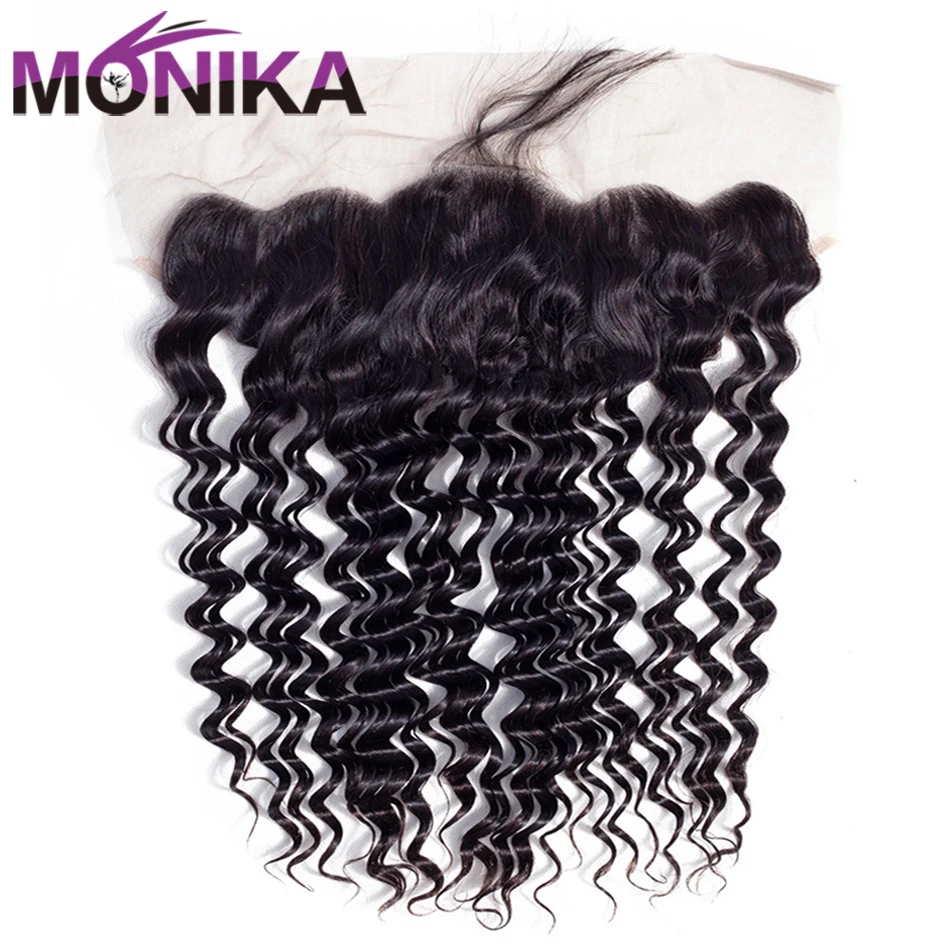 Monika Deep Wave Frontal Closure 130% Density Pre Plucked Ear to Ear Lace Frontal Closure With Baby Hair 8-22 Inch Non Remy Hair