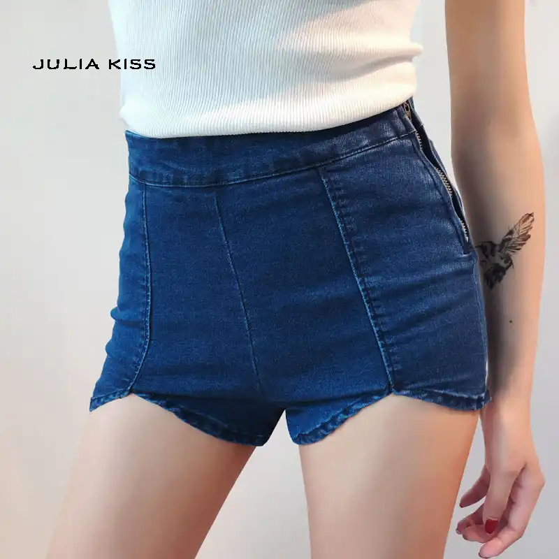 v cut denim shorts