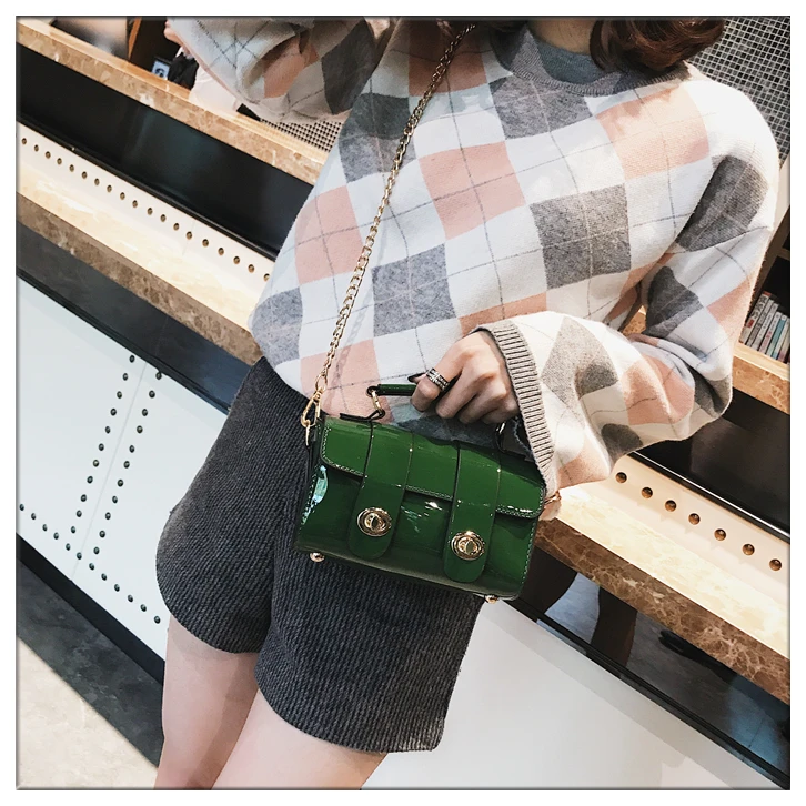 BENVICHED Lacquer bag women 2019 new Korean version handbag Joker chic chain Boston Single Shoulder bag Satchel c132 17 20180828_163955_079