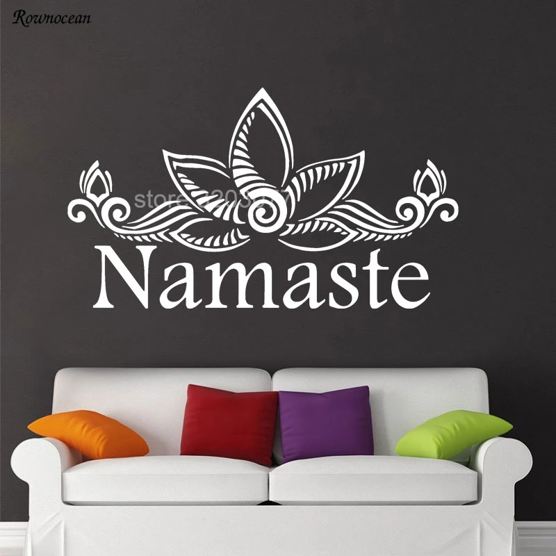 

Namaste Wall Decal Vinyl Sticker Lotus Pattern Flower Yoga Mandala Home Decor For Living Room Bedroom Custom Color Mural Z149