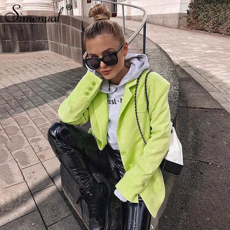 Simenual Casual Fashion Women Blazers And Jackets Long Sleece Solid Office Ladies Blazer 2019 Autumn Button Oversize Blazers New